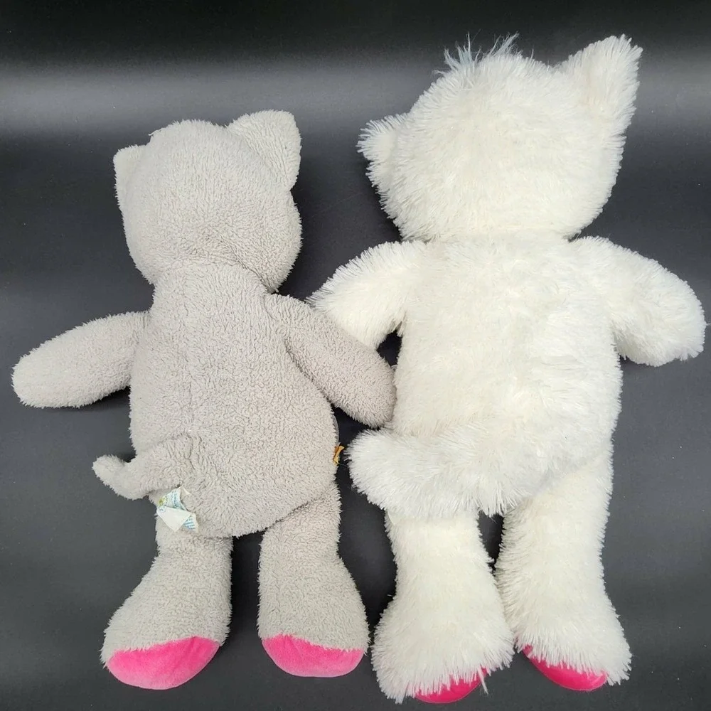Build A Bear White Gray Sassy Snazzy Kitty Cat Plush Set 2pk Heart Stripe Kawaii